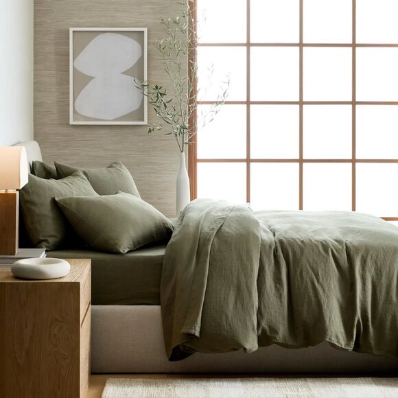 Quince King Size Linen Duvet Cover (Dusty Olive Gray-Green) BNWT - Picture 4 of 4